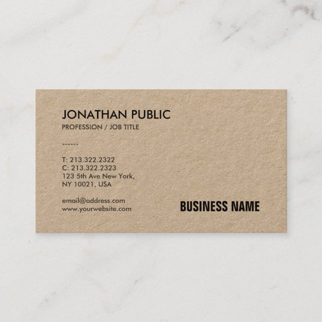Tarjeta De Visita Real Kraft Paper Professional Elegant Template (Anverso)