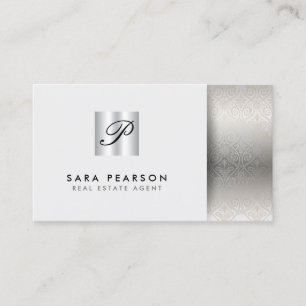 Tarjeta De Visita RealEstate Agent PropertyInvestment SilverMonogram