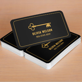 Tarjeta De Visita Realtor Agent Elegant Gold & Black Professional
