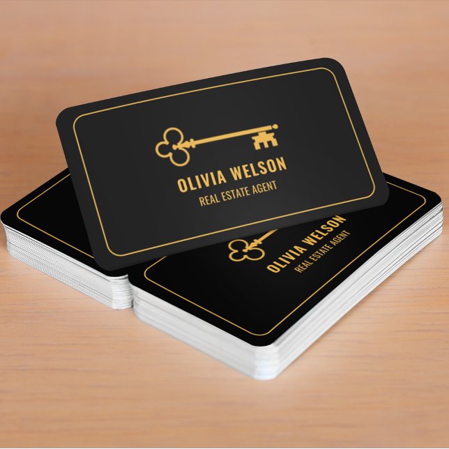 Tarjeta De Visita Realtor Agent Elegant Gold & Black Professional (Subido por el creador)