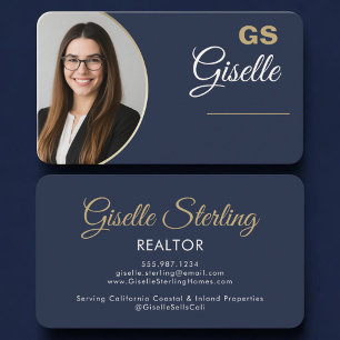 Tarjeta De Visita Realtor Azul Marino Foto Dorado