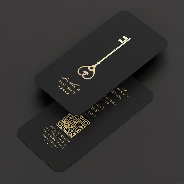 Tarjeta De Visita Realtor Black Gold Key Modern Elegant Broker (Realtor Black Gold Key Modern Elegant Broker Business Card
)