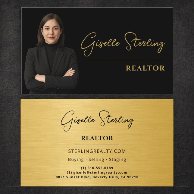 Tarjeta De Visita Realtor Black Gold Luxury Metallic (Subido por el creador)