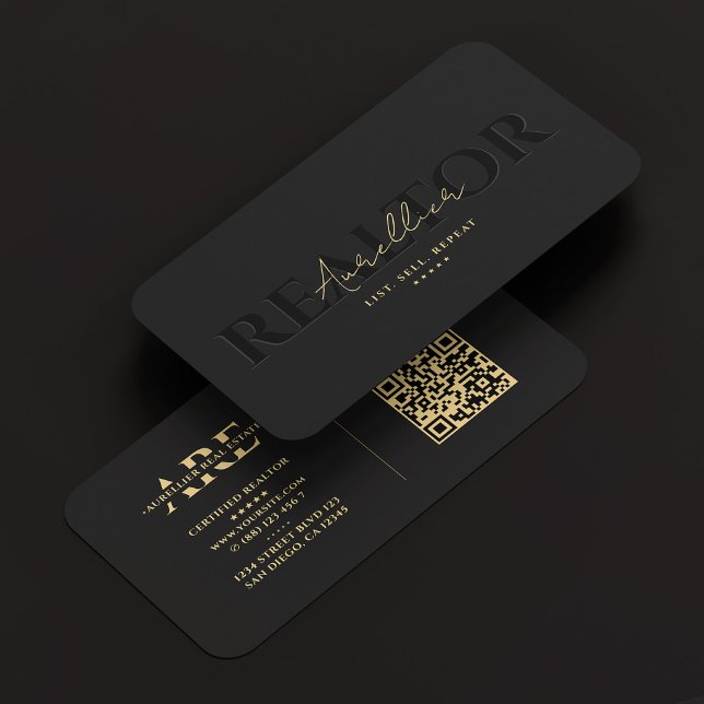Tarjeta De Visita Realtor Black Real Estate Agent Monograma moderno (Realtor Black Real Estate Agent Monogram Modern Business Card
)
