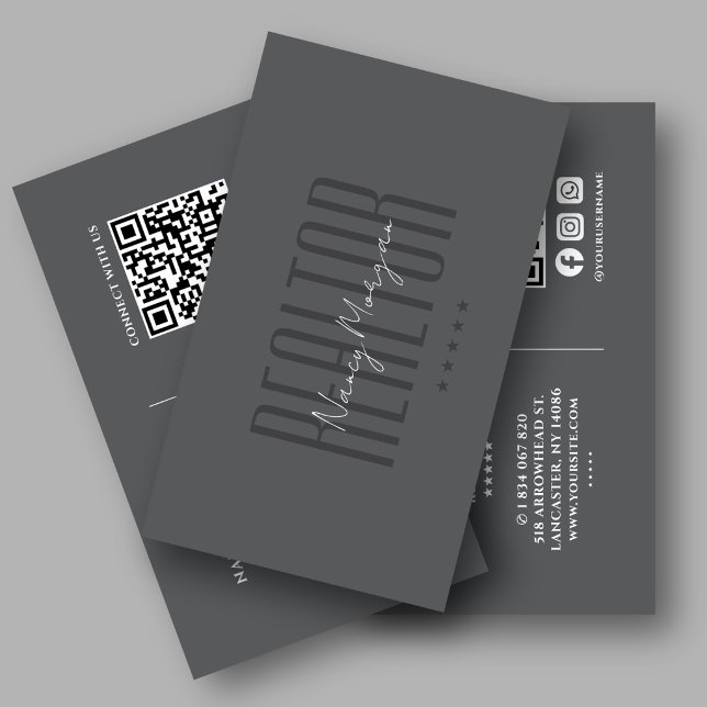 Tarjeta De Visita Realtor Código QR Gris Oscuro  (Subido por el creador)
