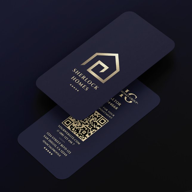 Tarjeta De Visita Realtor Dark Navy Blue Gold House Realty Moderno (Realtor Dark Navy Blue Gold House Modern Realty Business Card
)