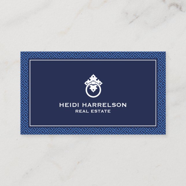 Tarjeta De Visita Realtor de glamour moderno, azul inmobiliario (Anverso)
