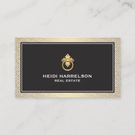Tarjeta De Visita Realtor de glamour moderno, oro inmobiliario/negro