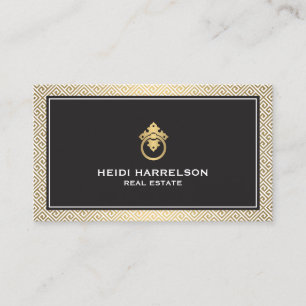 Tarjeta De Visita Realtor de glamour moderno, oro inmobiliario/negro