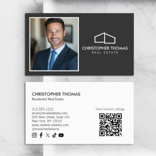 Tarjeta De Visita Realtor de logotipo de casa moderno foto gris oscu