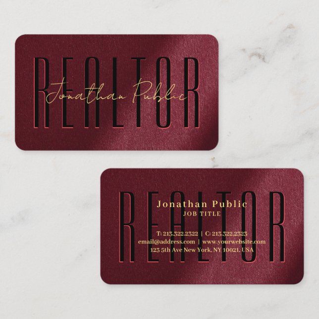 Tarjeta De Visita Realtor de nombre de guión elegante escrito a mano (Anverso / Reverso)