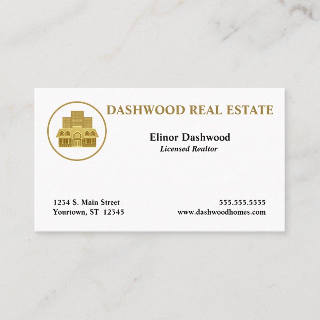 Tarjeta De Visita Realtor del agente inmobiliario de oro (Anverso)