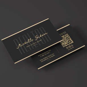 Tarjeta De Visita Realtor Elegant Black Faux Gold Mortgage Broker