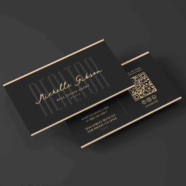 Tarjeta De Visita Realtor Elegant Black Faux Gold Mortgage Broker (Realtor Elegant Black Faux Gold Mortgage Broker Business Card
)