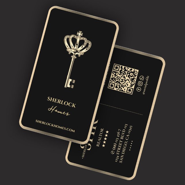 Tarjeta De Visita Realtor Faux Crown Gold Key Trim Mortgage Moderno (Subido por el creador)