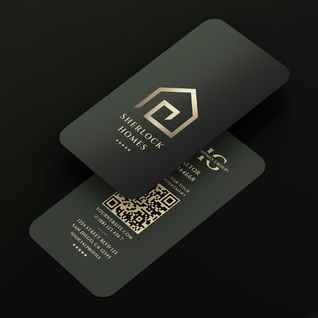 Tarjeta De Visita Realtor Gold House Arquitecto moderno Dark Green (Realtor Gold House Architecture Modern Dark Green Business Card
)
