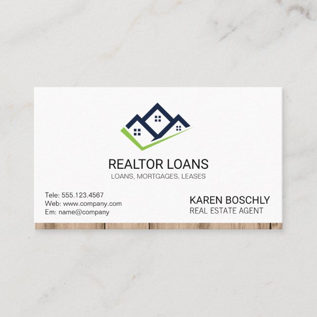 Tarjeta De Visita Realtor | Icono de inicio del guarnecido de madera (Anverso)