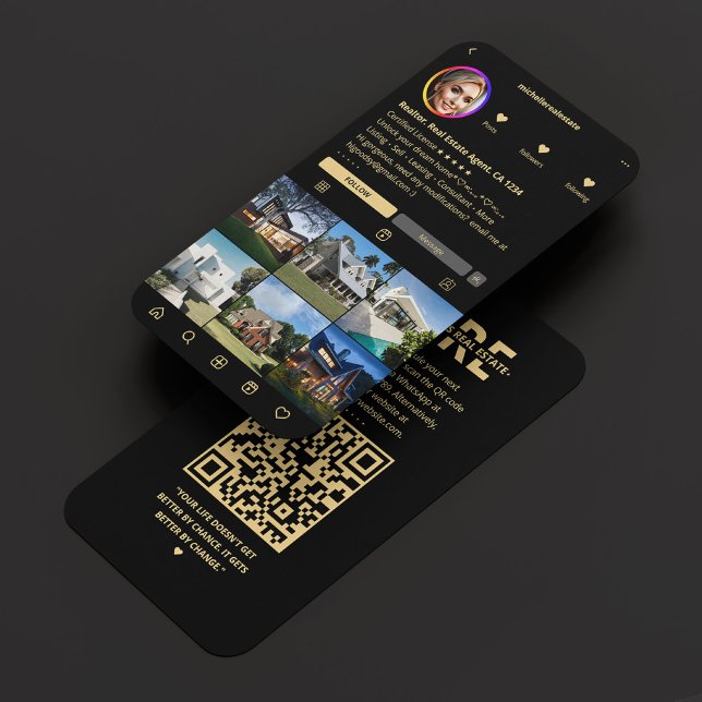 Tarjeta De Visita Realtor IG Elegant Black Modern Agente Inmobiliari (Realtor IG Elegant Black Modern Real Estate Agent Business Card
)