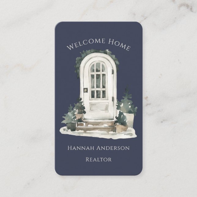 Tarjeta De Visita Realtor inmobiliario moderno de acuarela de puerta (Anverso)