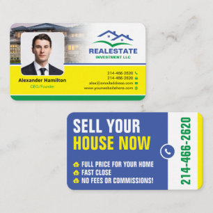 Tarjeta De Visita Realtor, inversionista inmobiliario, con una foto 