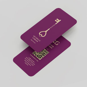Tarjeta De Visita Realtor Luxury Purple Gold Key Monograma moderno