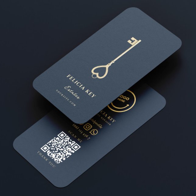 Tarjeta De Visita Realtor moderno elegante agente inmobiliario azul  (Subido por el creador)