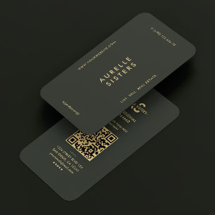 Tarjeta De Visita Realtor Monograma moderno Verde oscuro QR simple