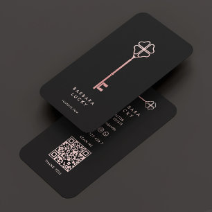 Tarjeta De Visita Realtor Mortgage Broker Elegant Black Rosegold Key