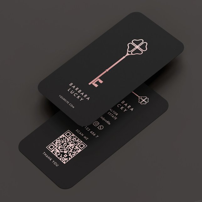 Tarjeta De Visita Realtor Mortgage Broker Elegant Black Rosegold Key (Realtor Mortgage Broker Elegant Black Rosegold Key Business Card
)