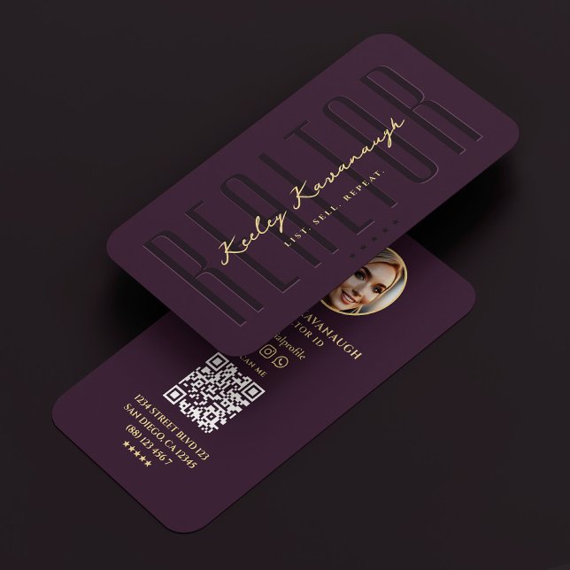 Tarjeta De Visita Realtor Mortgage Broker Photo Luxury Purple QR (Realtor Mortgage Broker Photo Luxury Purple QR Business Card
)