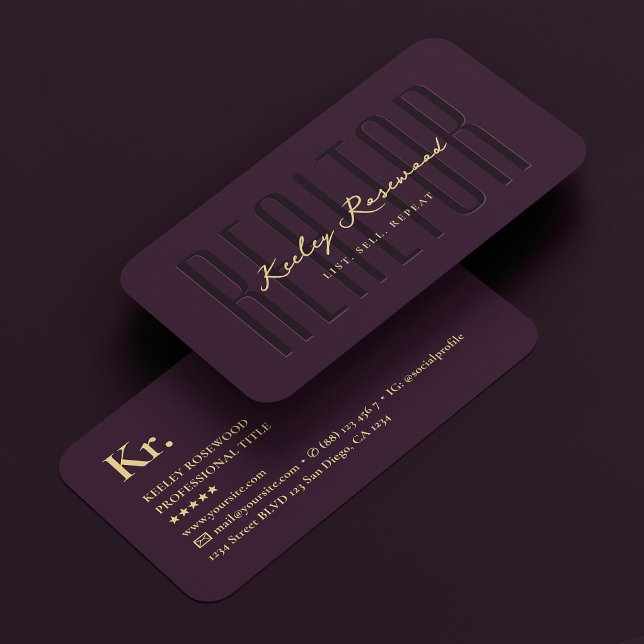 Tarjeta De Visita Realtor Mortgage Broker Purple Moderno de lujo (Realtor Mortgage Broker Luxury Purple Modern Business Card
)