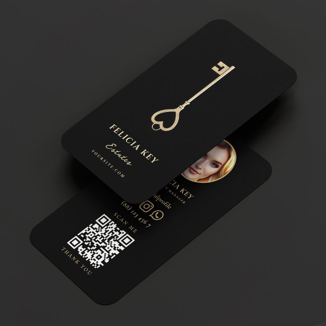 Tarjeta De Visita Realtor Property Manager Elegant Black Gold Key (Realtor Property Manager Elegant Black Gold Key Business Card
)