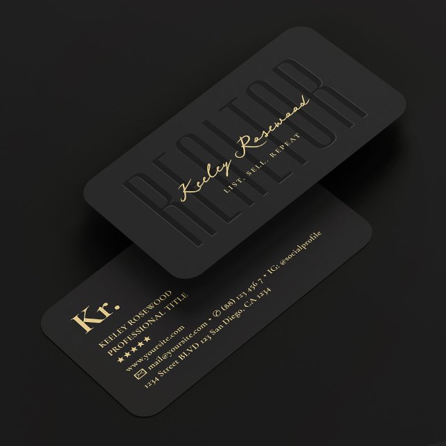 Tarjeta De Visita Realtor Real Estate Agent Elegant Black Modern (Realtor Real Estate Agent Elegant Black Modern Business Card
)