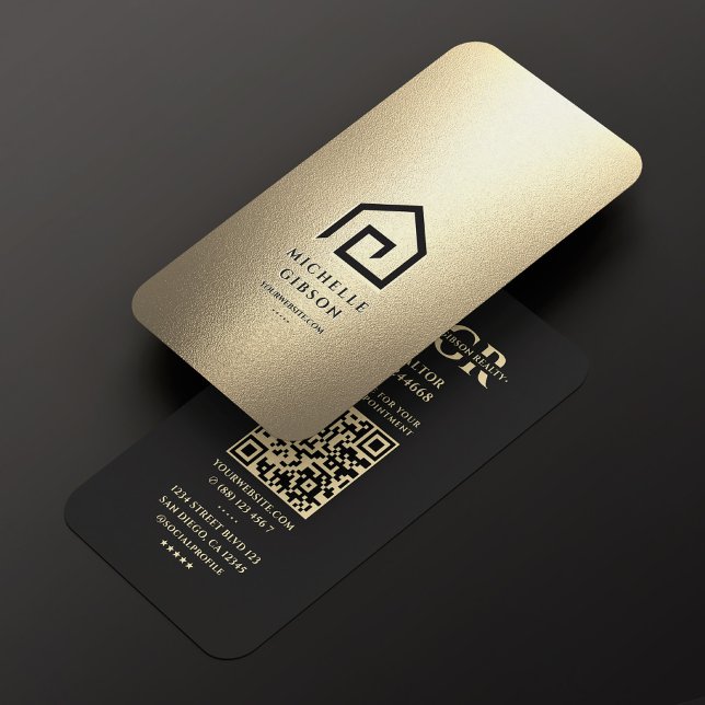 Tarjeta De Visita Realtor Real Estate Agent Gold Black House Moderno (Realtor Real Estate Agent Gold Black House Logo Modern Business Card
)