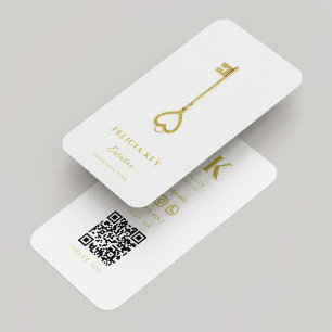 Tarjeta De Visita Realtor Real Estate Broker Elegant White Gold Key