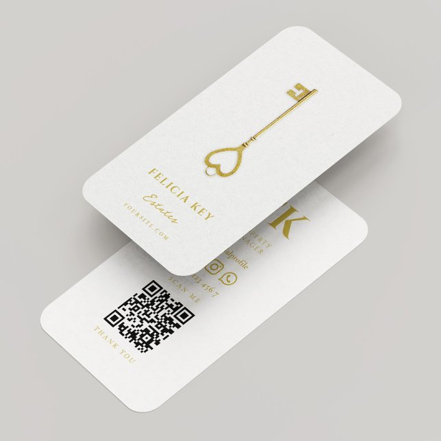 Tarjeta De Visita Realtor Real Estate Broker Elegant White Gold Key (Realtor Real Estate Broker Elegant White Gold Key Business Card
)