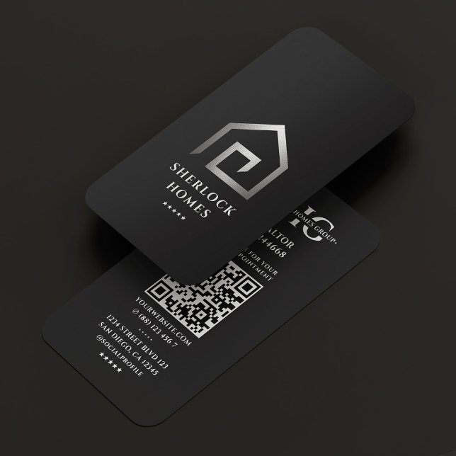 Tarjeta De Visita Realtor Real Estate Elegante Casa de Plata Negra (Realtor Real Estate Elegant Black Silver House Business Card
)
