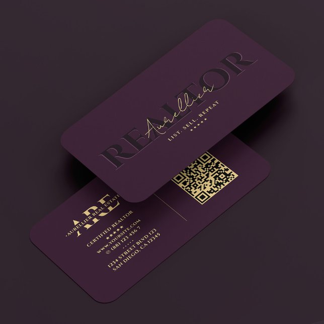 Tarjeta De Visita Realtor Real Estate Lujo Morado Monograma moderno (Realtor Real Estate Luxury Purple Monogram Modern Business Card
)