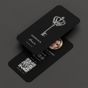 Tarjeta De Visita Realtor Real Estate Marketing Black Silver Moderno