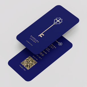 Tarjeta De Visita Realtor Real Estate Royal Blue Gold Key Luxury