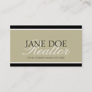 Tarjeta De Visita Realtor Residencial Tan/White Script/Black Borders