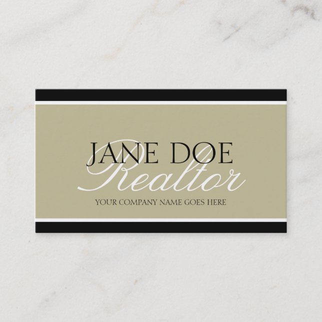 Tarjeta De Visita Realtor Residencial Tan/White Script/Black Borders (Anverso)