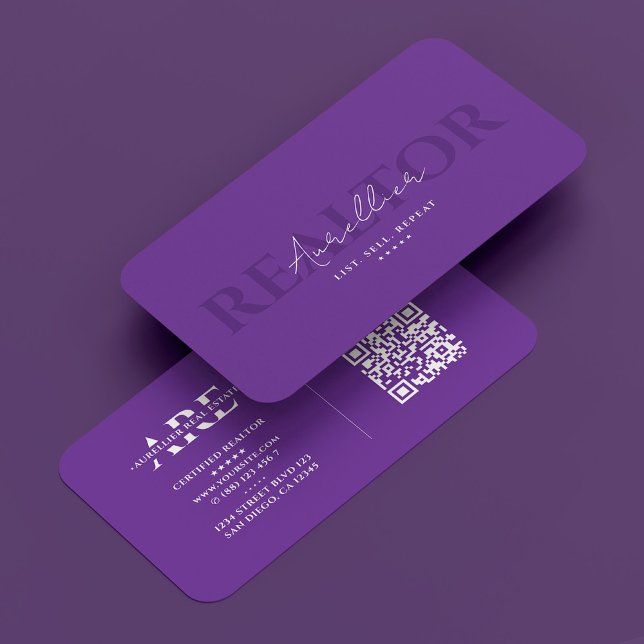 Tarjeta De Visita Realtor Royal Purple Real Estate Monograma moderno (Realtor Royal Purple Real Estate Monogram Modern Business Card
)