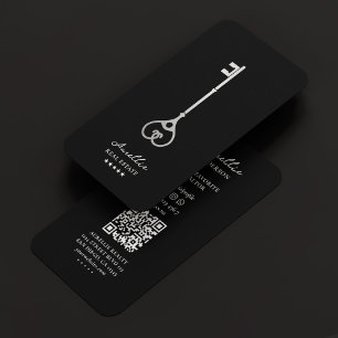 Tarjeta De Visita Realtor Silver Key Moderno Mortgage Broker Black
