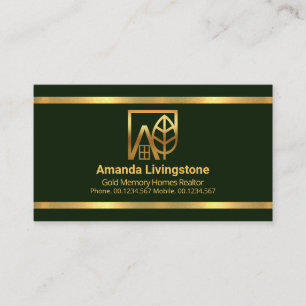 Tarjeta De Visita Realtor simple de las fronteras de oro verde esmer
