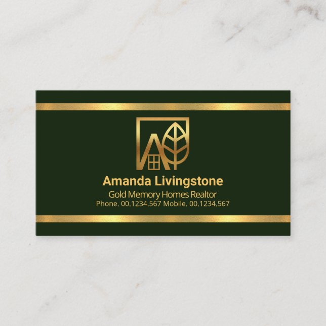 Tarjeta De Visita Realtor simple de las fronteras de oro verde esmer (Anverso)