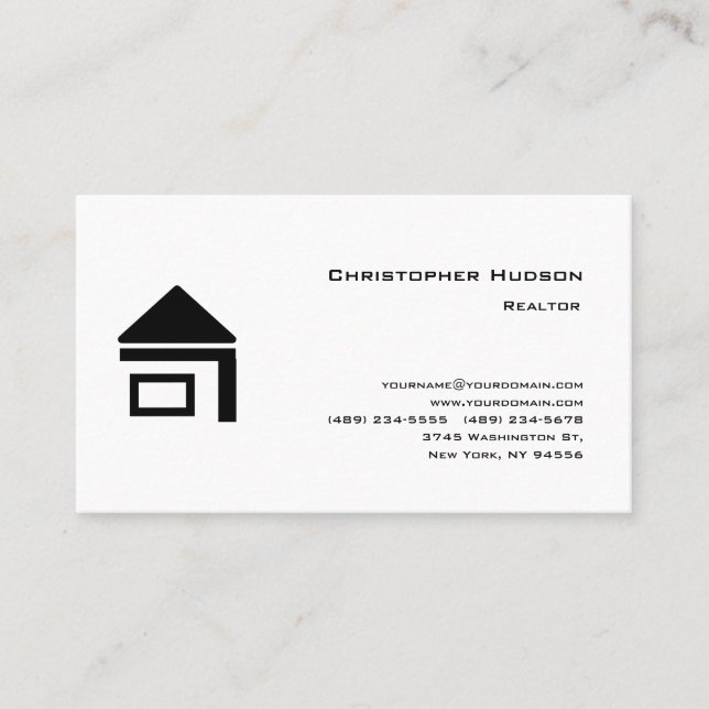 Tarjeta De Visita Realtor simple de llanura blanco negro profesional (Anverso)