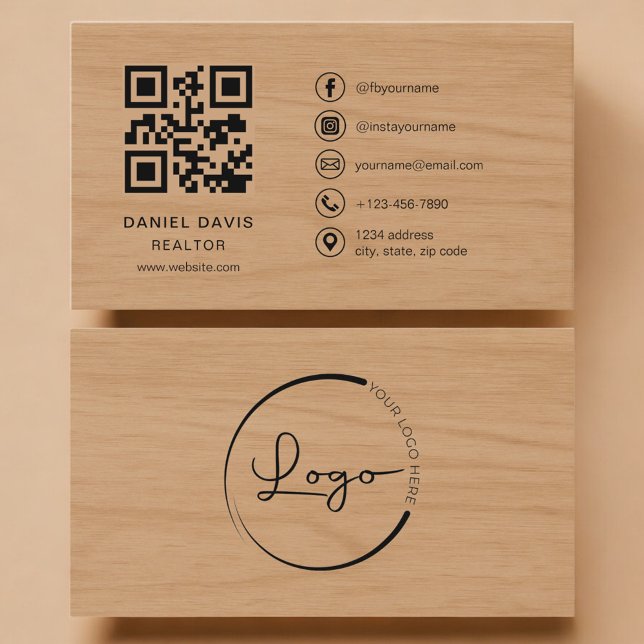 Tarjeta De Visita Realtor Wood Professional QR Code (Subido por el creador)