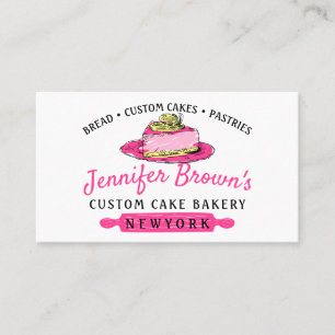 Tarjeta De Visita Rebanada De Tarta Rosa Pastelería Dulce