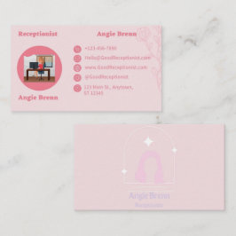 Tarjeta de visita recepcionista rosa de doble cara